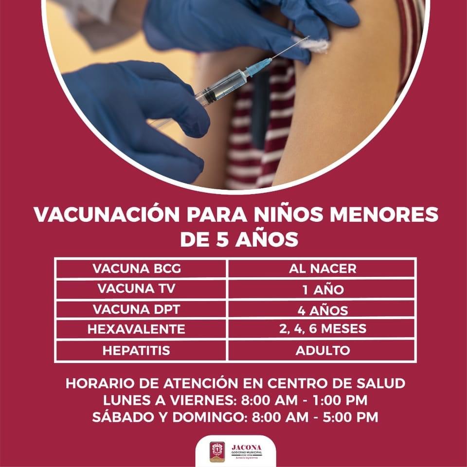 Vacunas disponibles en Jacona para niños menores de 5 años