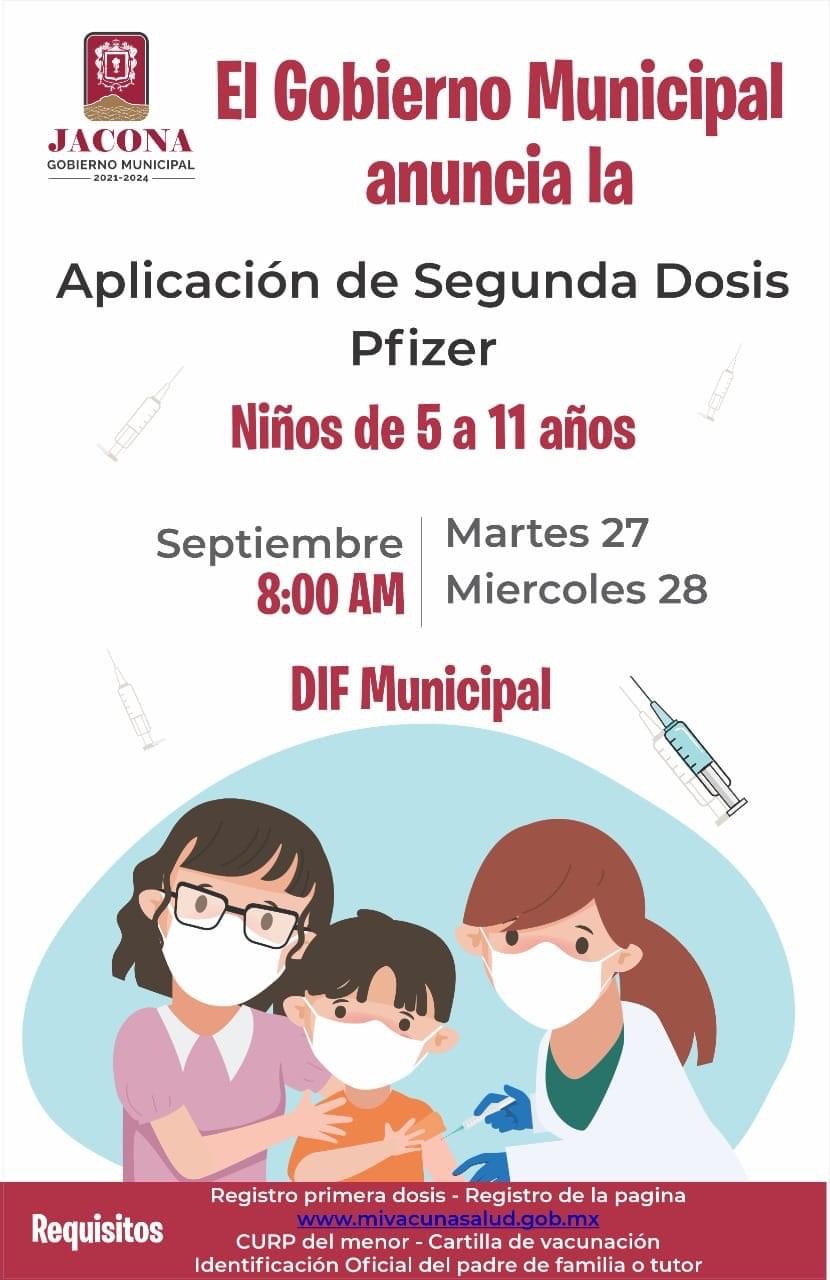 Anuncian en Jacona aplicación de segunda dosis de vacunación para niños de 5 a 11 años