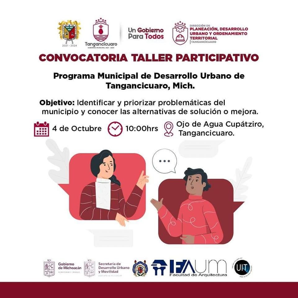 Invitan a la ciudadanía a ser parte del taller participativo en Tangancícuaro