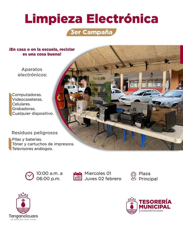 Realizan 3era campaña de limpieza electrónica en Tangancícuaro