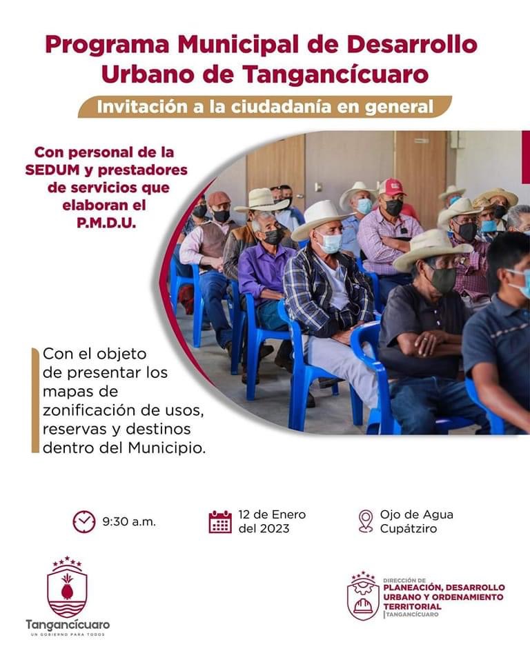 Abren invitación para ser parte del programa municipal de desarrollo urbano de Tangancícuaro