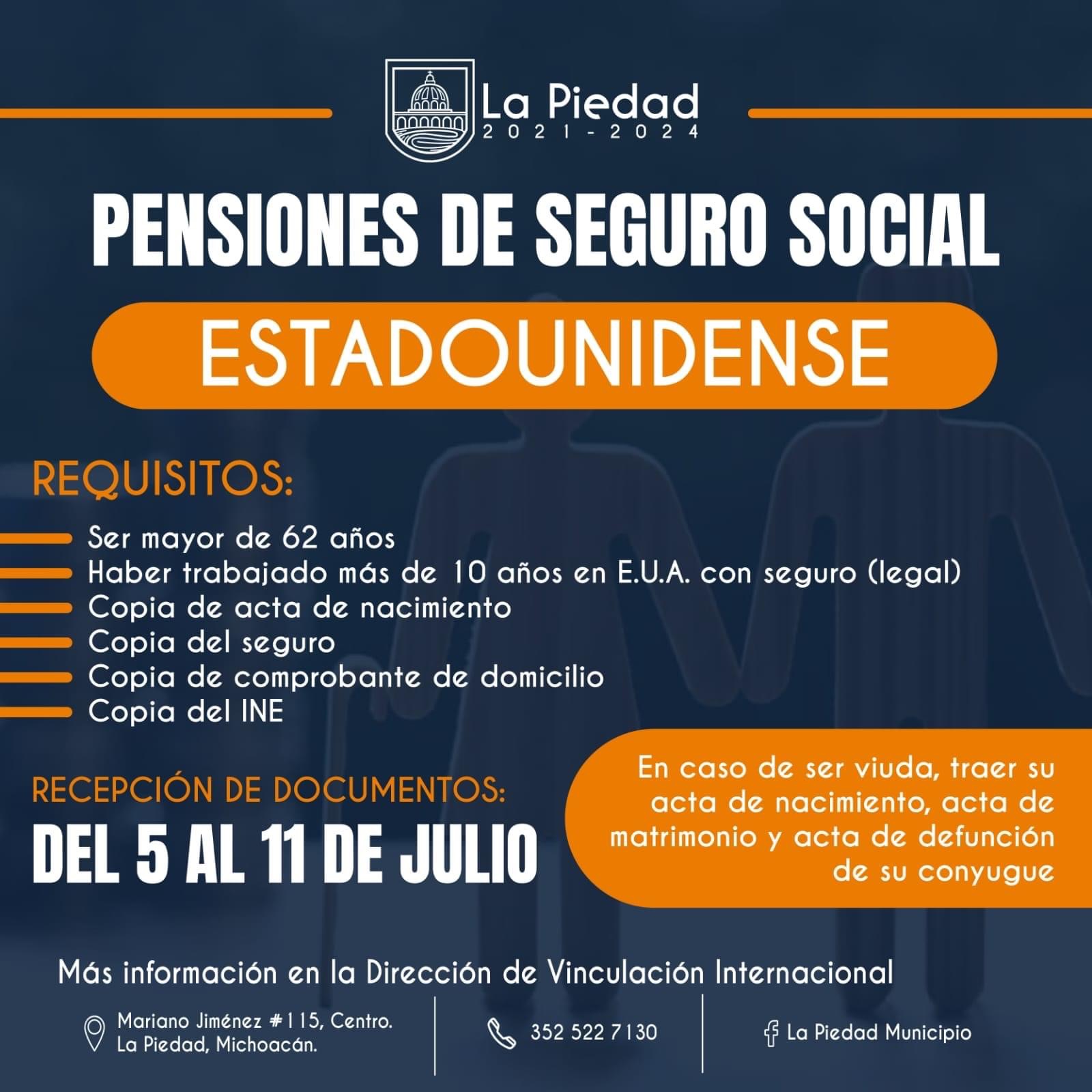 Aperturan recepción de documentos para trámite de pensión de seguro social estadounidense