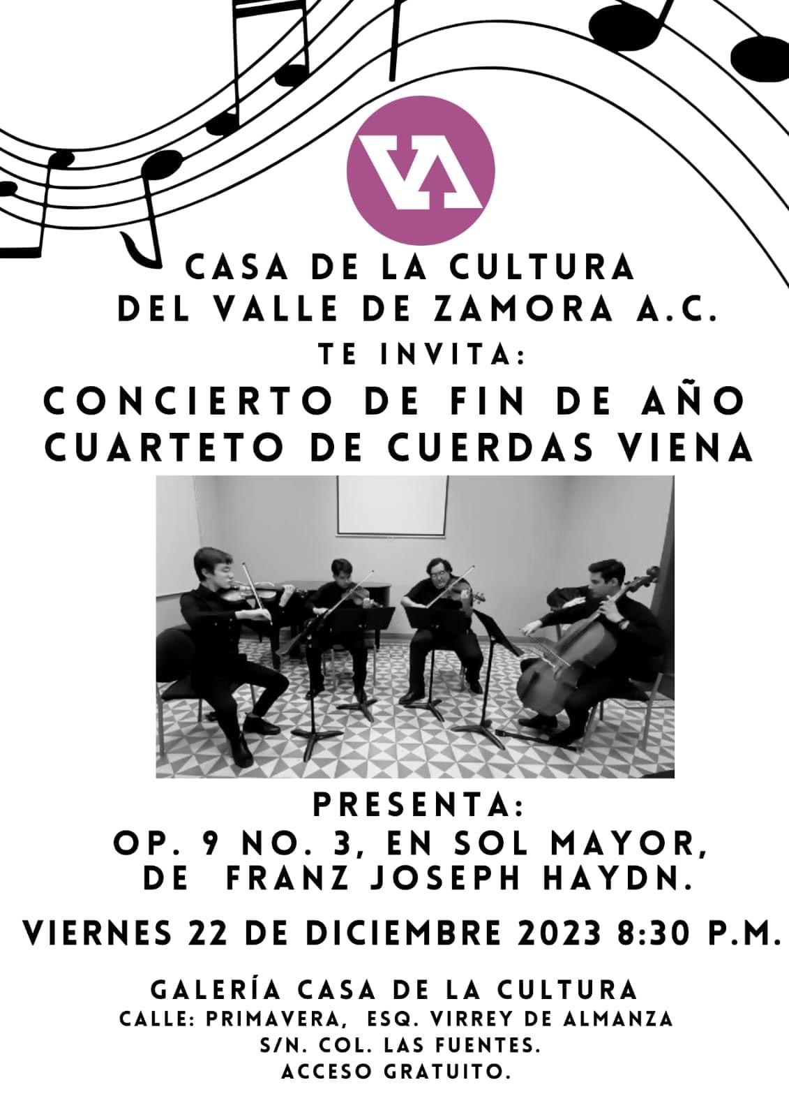 Casa de la Cultura invita a concierto de fin de año con el cuarteto de cuerdas Viena