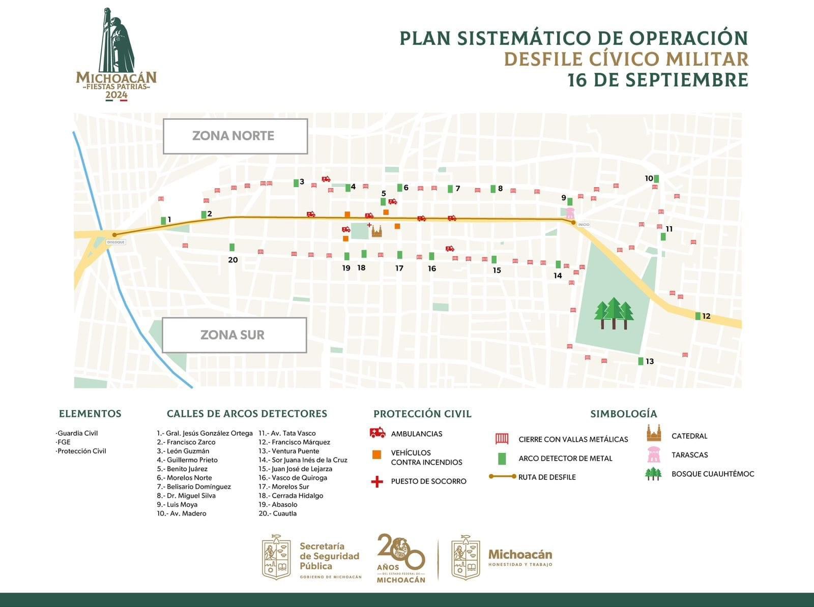 Ubica los 20 accesos controlados, para ingresar al Desfile Cívico–Militar del 16 de septiembre en Morelia