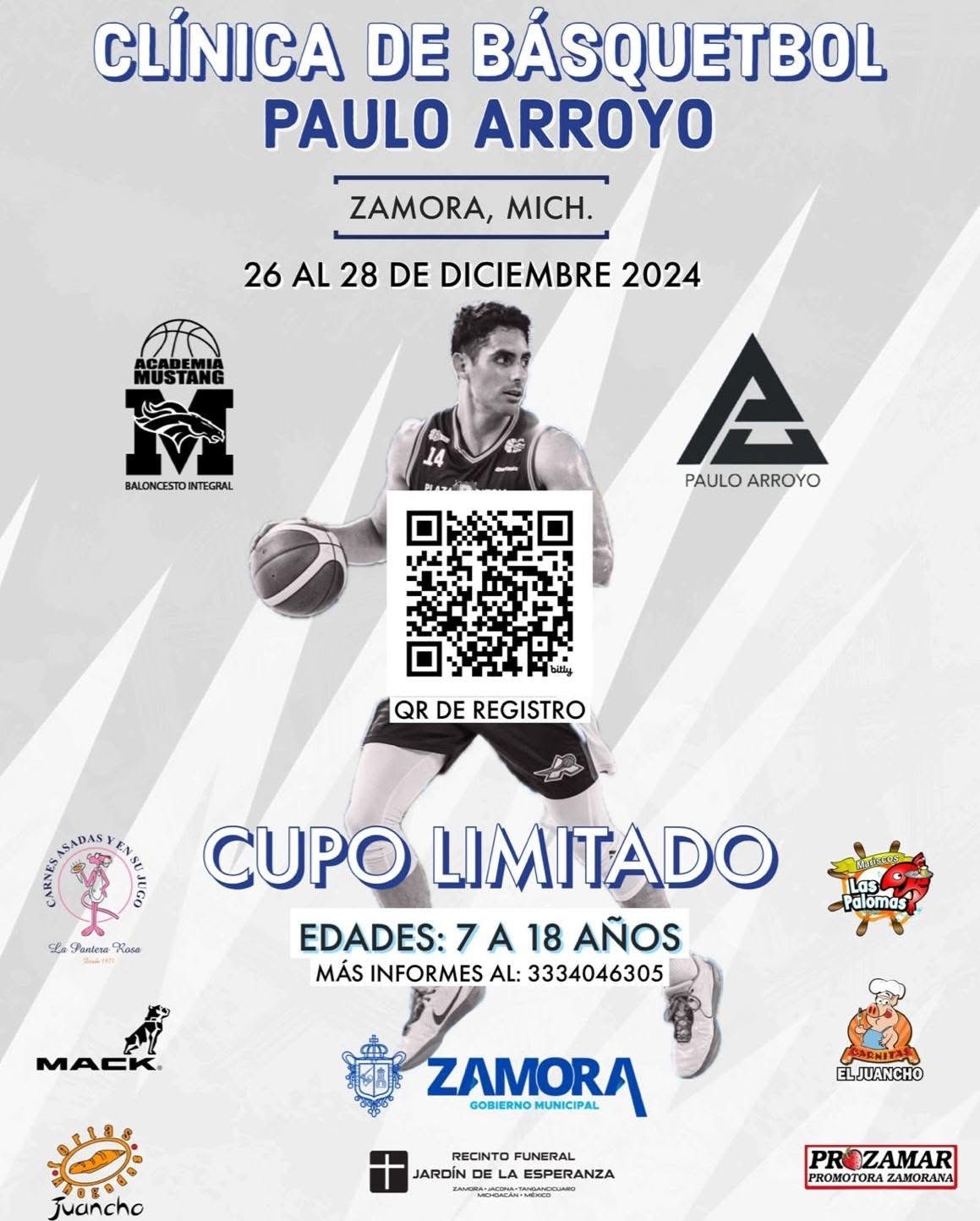 Basquetbolista profesional Paulo Arroyo dará clínica deportiva a niños y jóvenes deportistas en Zamora