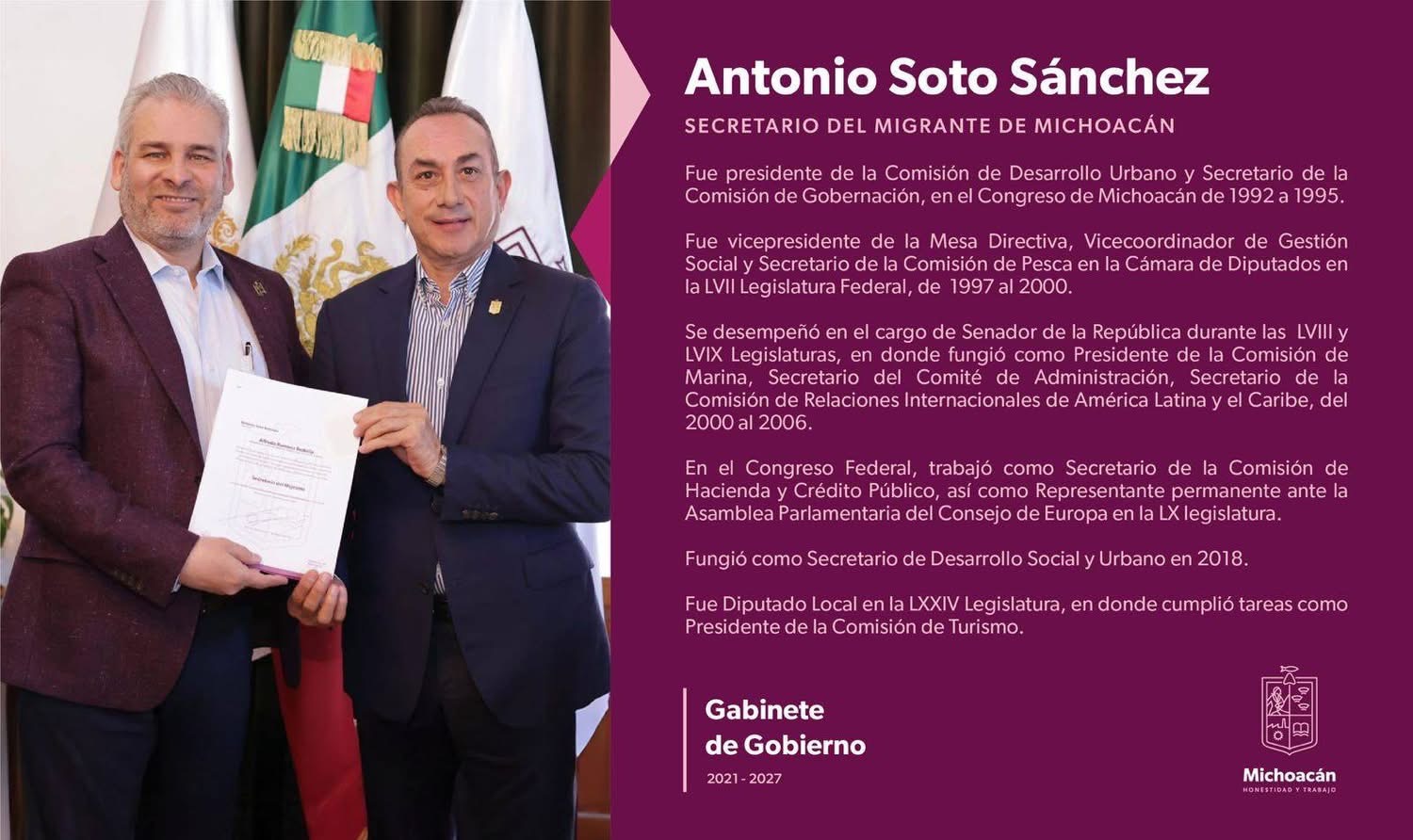 Bedolla nombra a Antonio Soto como nuevo secretario del Migrante